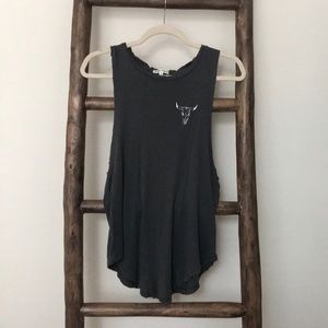 Gray embroidered tank